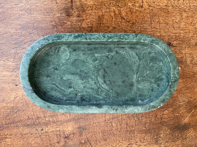 green marble oval tray